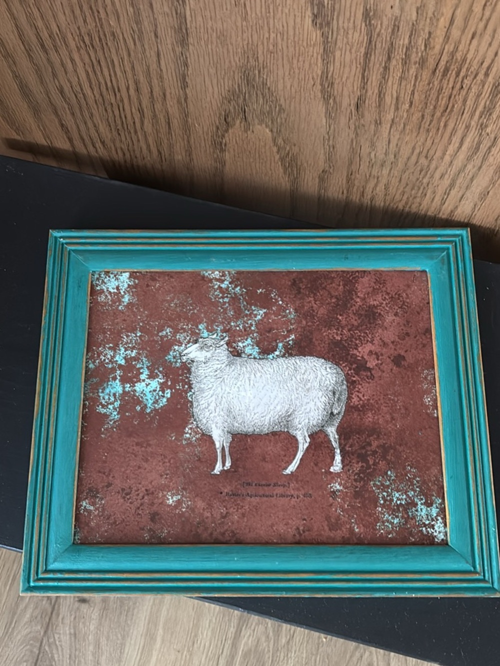 Turquoise Framed Folk Art Sheep Print